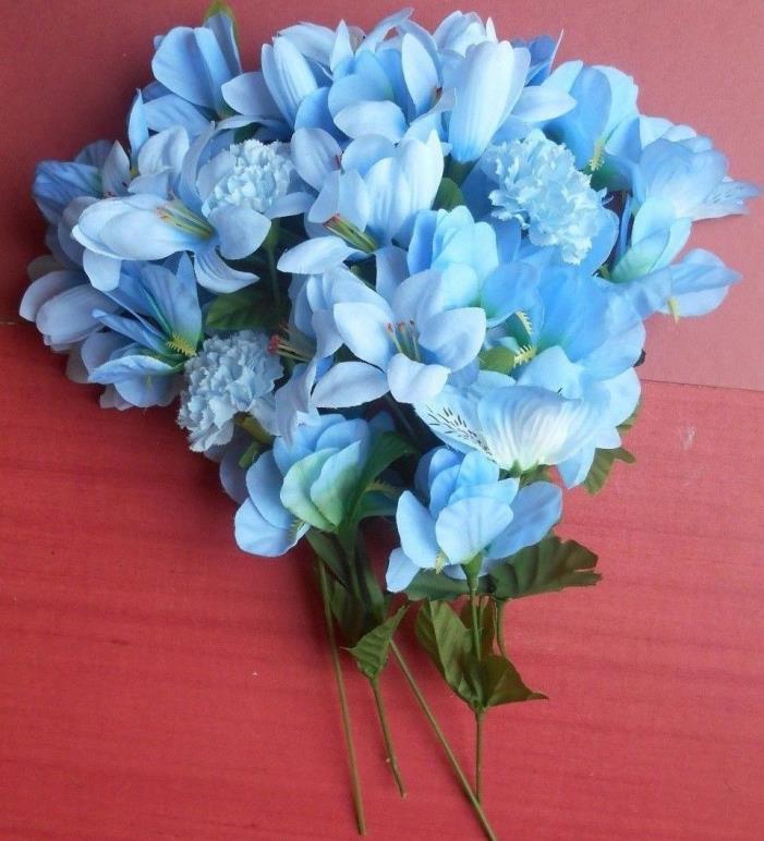 MIXED LOT  28 BLUE Artificial Silk Flower stems basket craft lily carnation