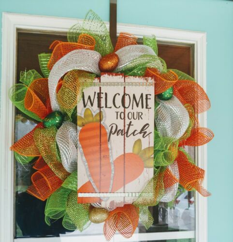Easter Wreath-Carrott- Welcome To Our Patch- Deco Mesh, Ribbon, Eggs