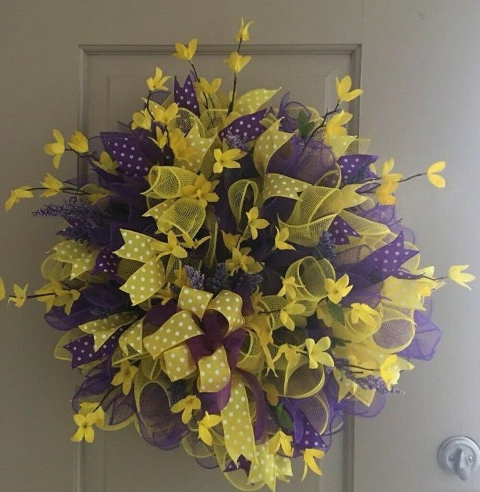 DECO MESH~25” PURPLE & YELLOW WREATH ~ WREATH'S AND MORE BY TERRI