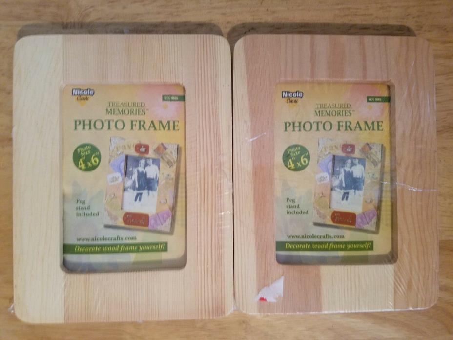 NIP! 2 Nicole Treasured Memories Wood Photo 4x6 Frames. paint/decorate yourself!