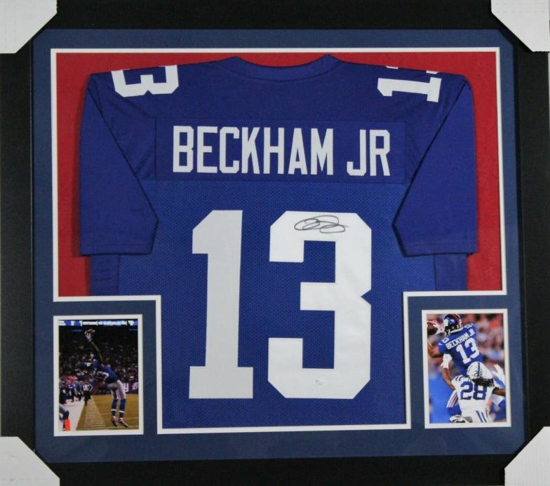 ODELL BECKHAM JR. Signed 31x35 Custom Framed Jersey JSA 1997