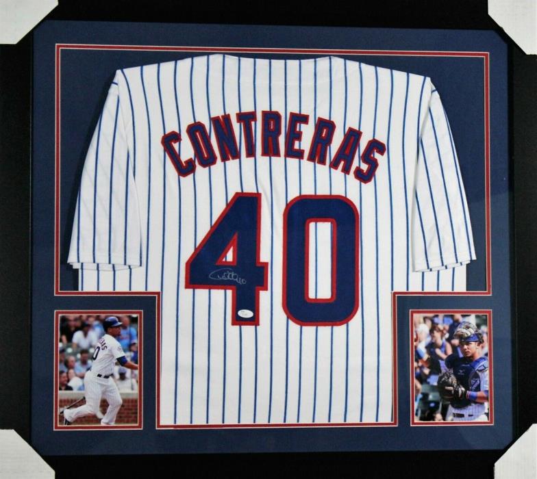 WILSON CONTRERAS Signed 31x35 Custom Framed Jersey JSA 1988