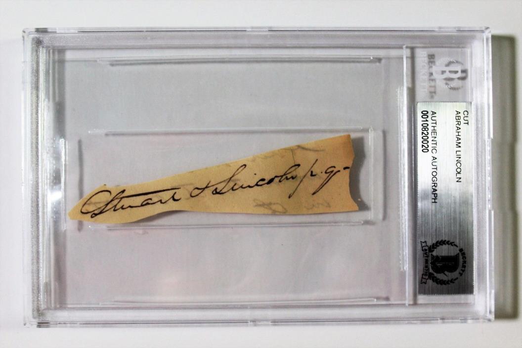 ABRAHAM LINCOLN Signed Autographed SLABBED CUT BECKETT 6497