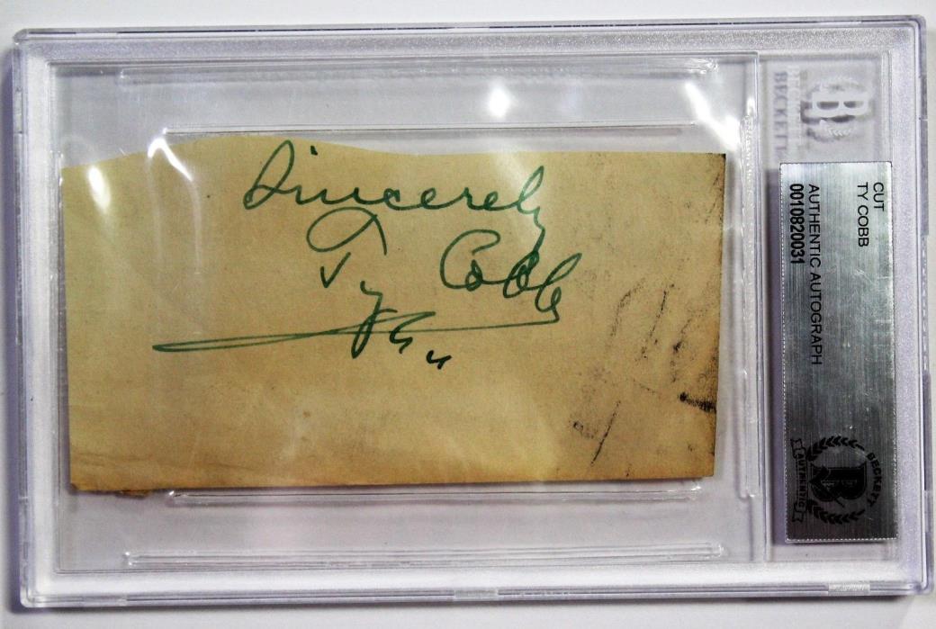 TY COBB Signed Autographed SLABBED CUT BECKETT 6465