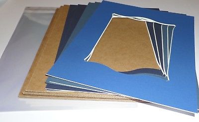 8 X 10 Photo Mats 5 x 7 Opening Assorted Blues Single Bags & Backing 5 Pack