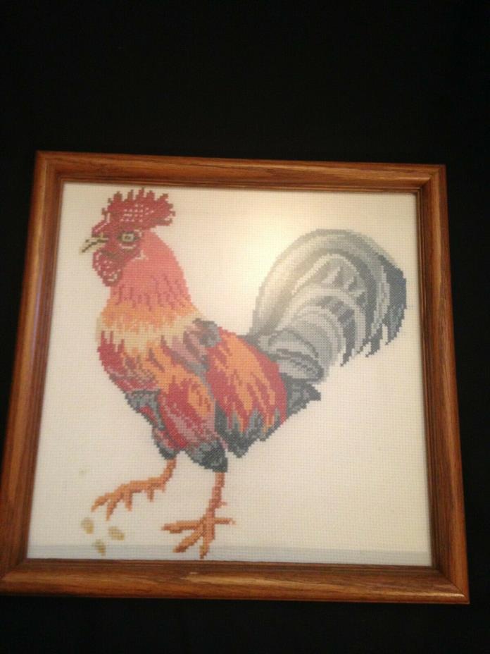 Framed Rooster Wall Hanging Easter tapestry Wall Ornament Needlepoint