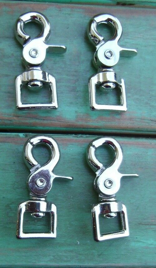 Lot of 4 Nickel Trigger Scissor Rein Snaps Flat Square End Swivel 5/8