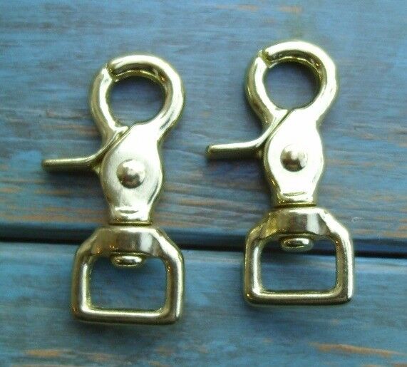 Lot of 2 Solid Brass Trigger Scissor Rein Snaps Flat Square End Swivel 5/8