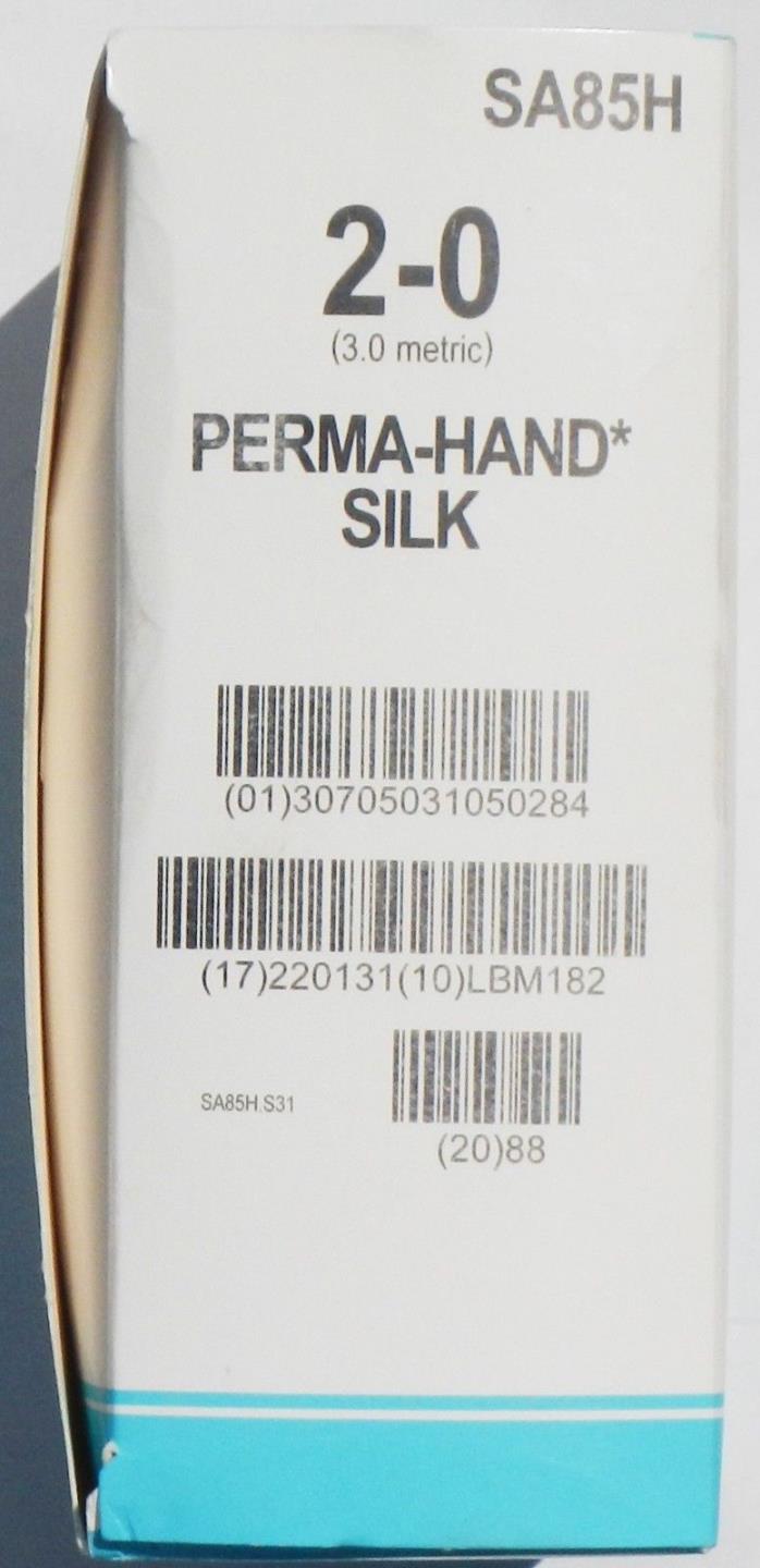 Ethicon SA85H Perma-Hand Silk Black Braided Thread Size 2-0 QTY 36