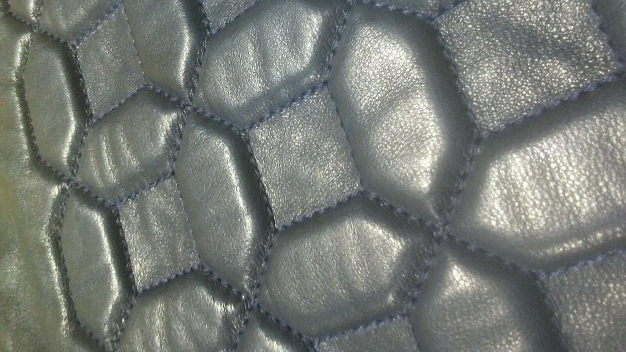 Italian leather lamb skin hide Blue Quilted Design 23'' x 17'' inch (S)
