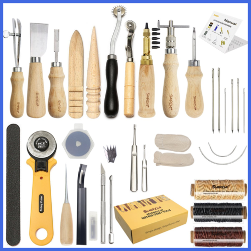 Leather Craft Tool 25 PCS Sewing Tools Kit DIY Hand Stitching W Groover Awl Edge
