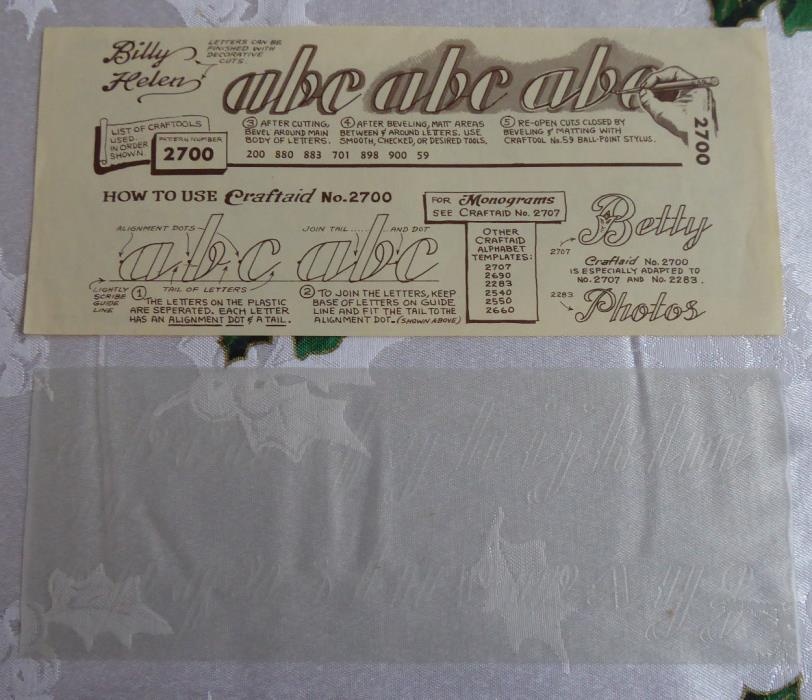 VINTAGE 1954 CRAFTAID LEATHER ALPHABET TEMPLATE NO. 2700 WITH INSTRUCTIONS