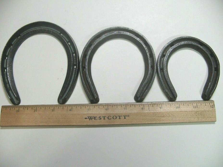 3 Steel horseshoes made by Diamond 1-BRS and 2 by Bakers England 3-F & 2F