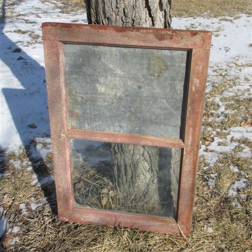 Old Wood Window Frame 2 Glass Panes Rustic Shabby Chic Cottage  29.25 x 20.25 v