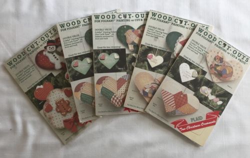 Lot 5 Plaid Wood Cut Outs Arts Craft Kit Christmas Ornaments NEW Unopened
