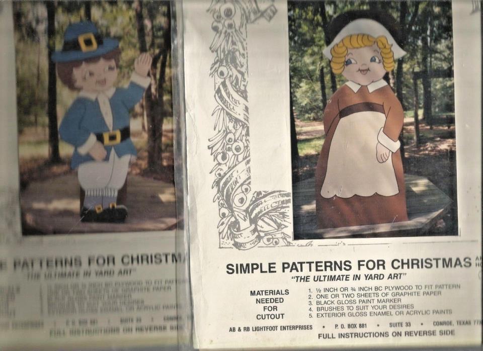 Simple Patterns for Holiday Yard Art PILGRIMS Cutout Wood Craft Patterns X2