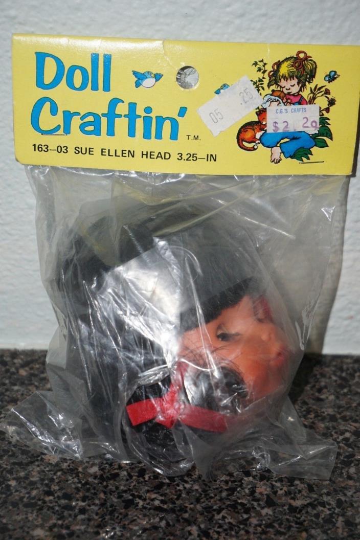 NOS SUE ELLEN CRAFT DOLL HEAD, DARK BROWN HAIR AND MOVING EYES GIRL 3.25