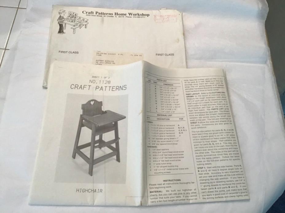 Vintage craft woodworker pattern for high chair Craft Patterns Home Workshop