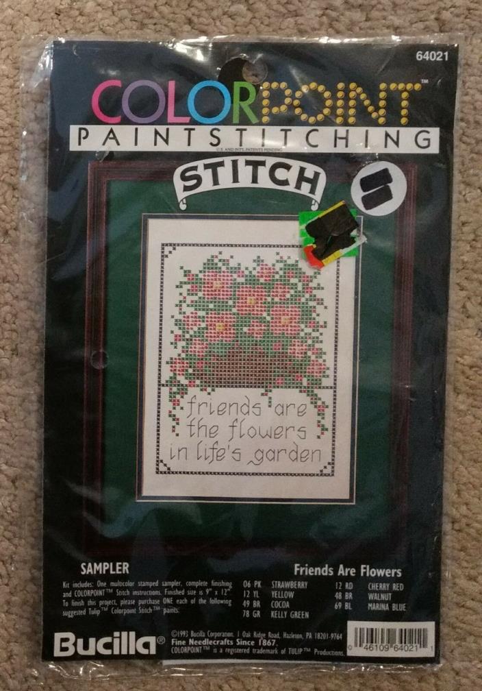 Bucilla Color Point Paint Stitching Sampler/Fabric/Art Project-Friends/Flowers