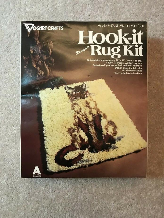 Vintage Vogart Hook-it Rug Kit Latch Hook Siamese Cat 4331