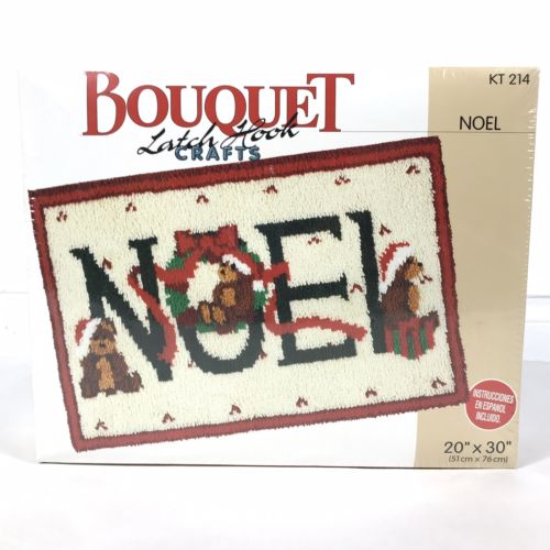 Bouquet Latch Hook Crafts NOEL Santa Bears Gifts  #KT214 New Old Stock 30x20”