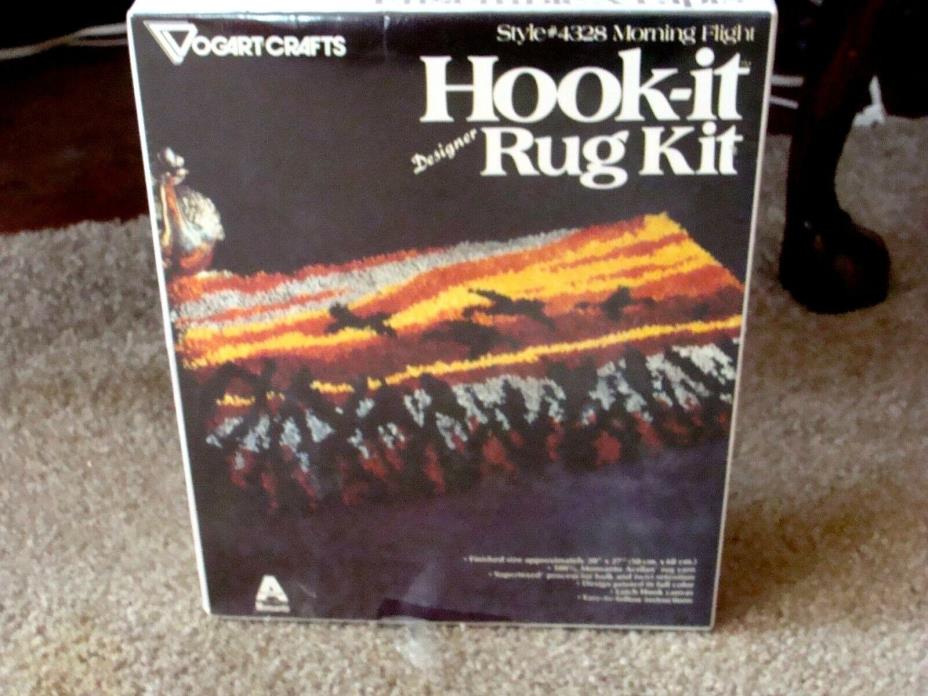 Vintage Vogart Crafts Hook-It Latch Hook Rug Kit Morning Flight Ducks NEW 20x27