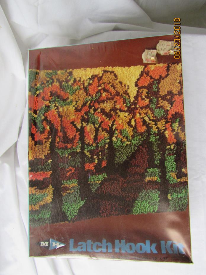 Vintage NIB NOS Autumn Trees 1980 Latch Hook Kit MH Yarns 20 x 27