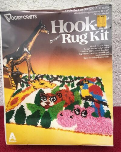Vintage Vogart Crafts Hook-It Designer Rug Kit #4336 Jungle Animals Sealed