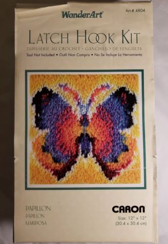 Caron Latch Hook Kit Butterfly Mariposa Hook Included 12x12 4804 WonderArt Open