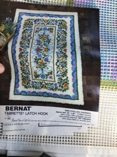 VTG Bernat Latch Hook Kit English Garden Tabrette  Rug 36” X 56” New Canvas Only