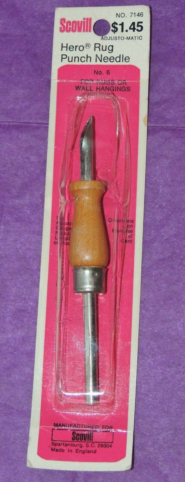 Vintage Scovill Hero Rug Punch Needle 6  no. 7146 Adjustable Tool Adjusto-Matic