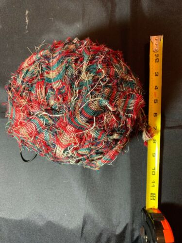 Red & Green And Tan Cloth Fabric Strip Old Rag Rug Ball - 8 Inches 1 Pound 6