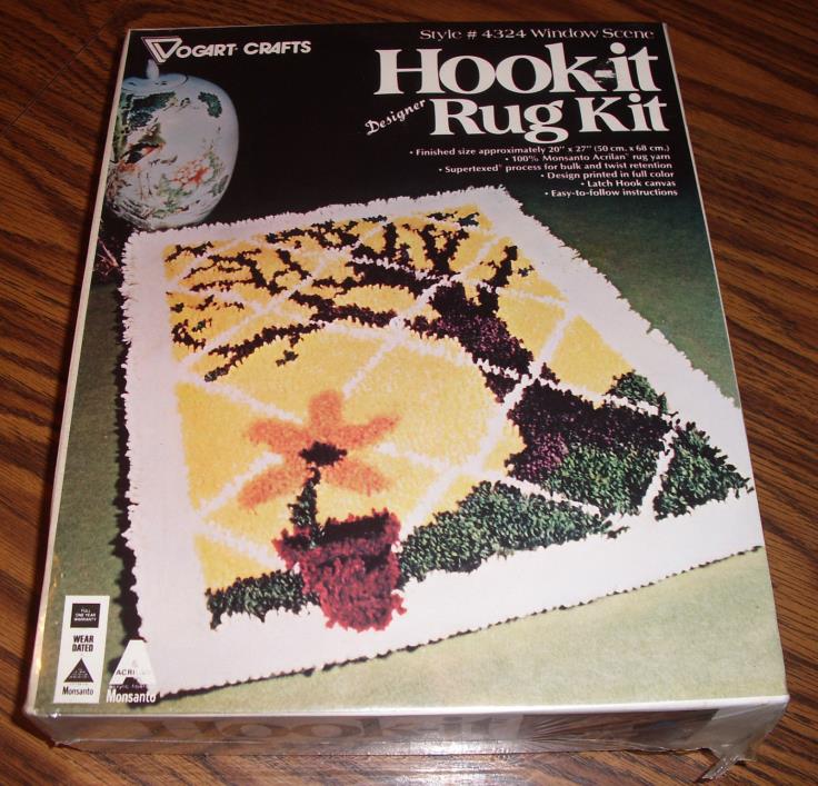 Designer Hook-It Rug Kit 4324 Window Scene Latch Vintage New Sealed Vogart 20x27