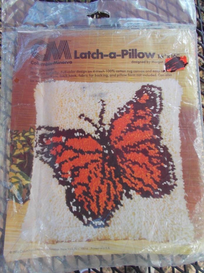 Vintage Monarch Butterfly Latch Hook Rug Canvas 16