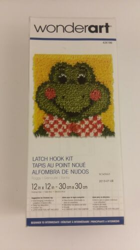 New Wonderart Frog Latch Hook Kit 12 x 12 Canvas Pre cut Yarn