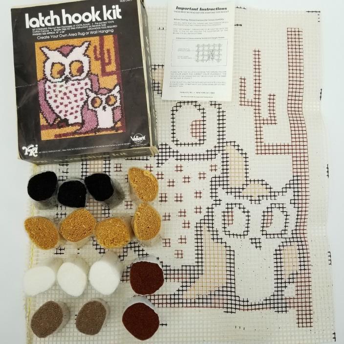 Vintage 1977 Valiant Crafts Creative Latch Hook Kit 9535 Owl II Owls Tree Branch