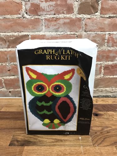 Vintage MCG Textile Inc Graph N Latch Rug Kit Colorful Owl NIB