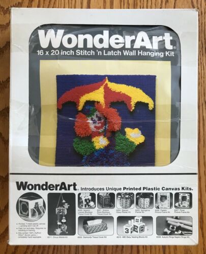 Vintage WonderArt Stitch & Latch Hook Wall Hanging Kit Clown Complete In Box