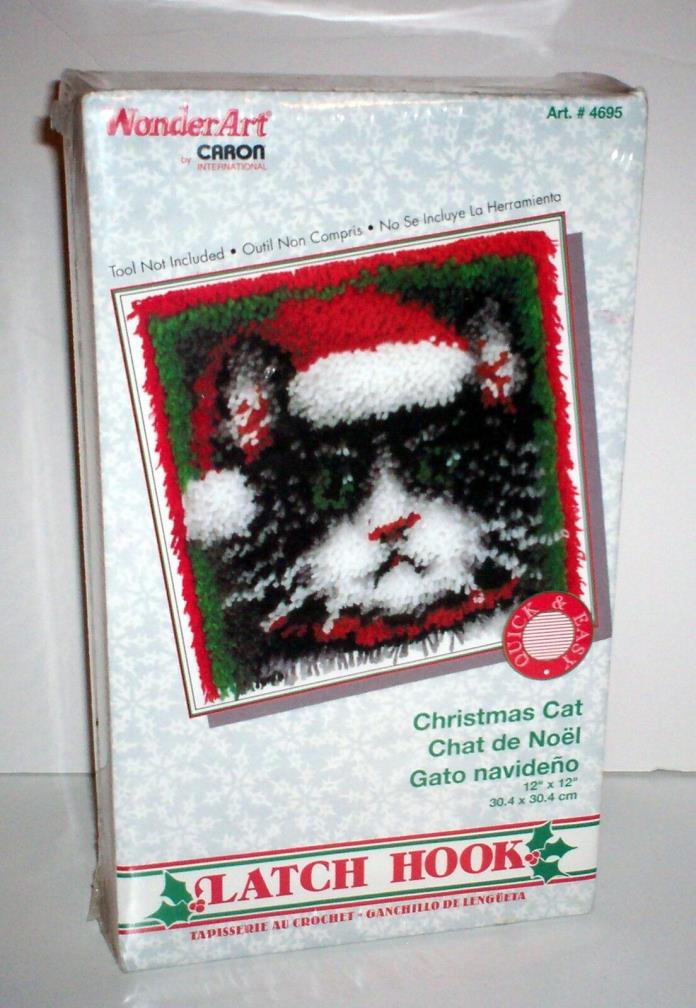 NEW WonderArt Caron CHRISTMAS CAT Latch Hook Kit #4695 Holiday Crafts * Sealed