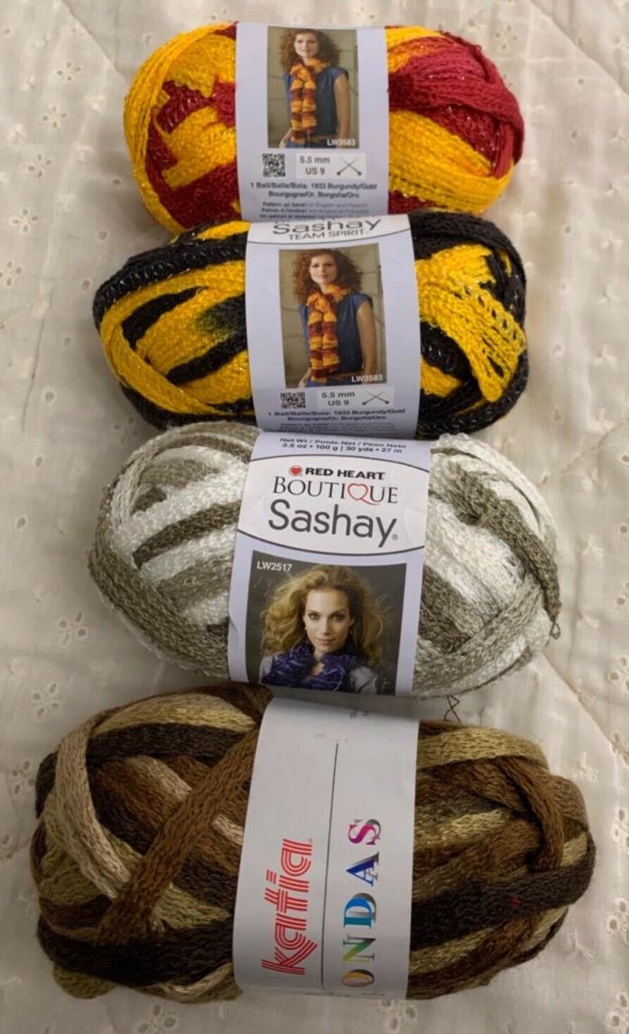New, Sashay Yarn, Katia, (4) Four Rolls, Various Colors, With Rappers
