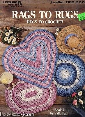 Rags to Rugs: fabric rag rug PATTERNS to crochet heart shape oval round country