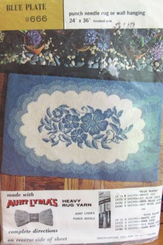 VTG Aunt Lydias Stamped Punch Needle Rug Wall Hanging Blue Plate 666 Canvas Kit