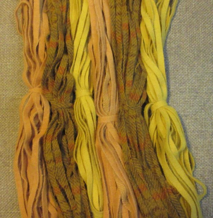 150 Mustards & Gold  #8 hand and mill dyed Cut Rug Hooking Wool Strips