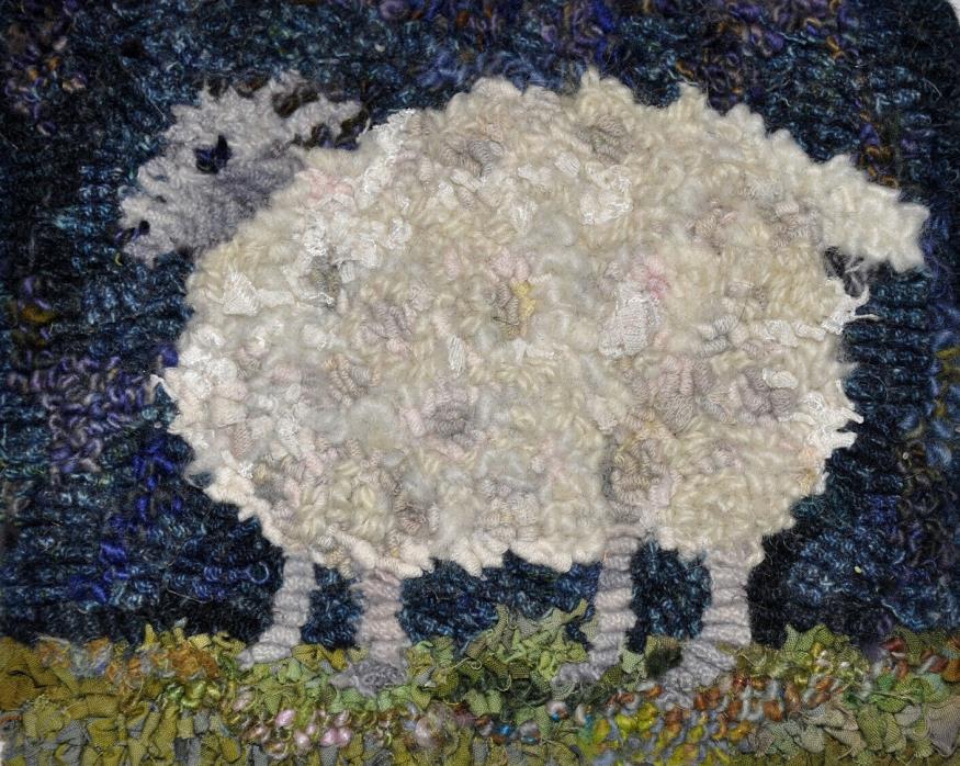 Puffy sheep Rug Hooking complete kit with linen, wool, yarn, hoop and hook