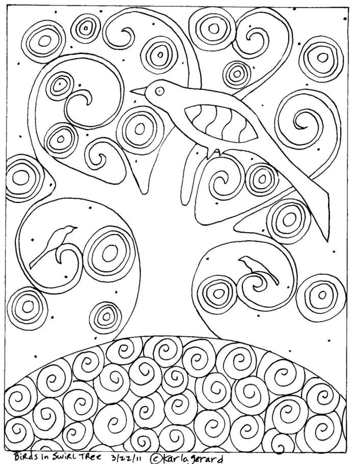 Rug Hook Craft Paper Pattern BIRDS IN SWIRL TREE Folk Art Prim Karla Gerard