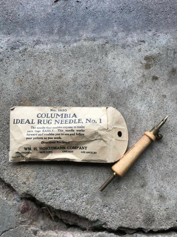 Antique Wooden Columbia Rug Needle No. 1 with Original Instructions and Package
