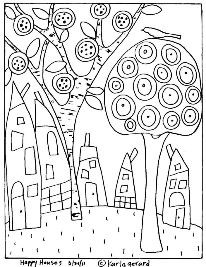 RUG HOOKING CRAFT PAPER PATTERN Happy Houses FOLK ART ABSTRACT Karla Gerard