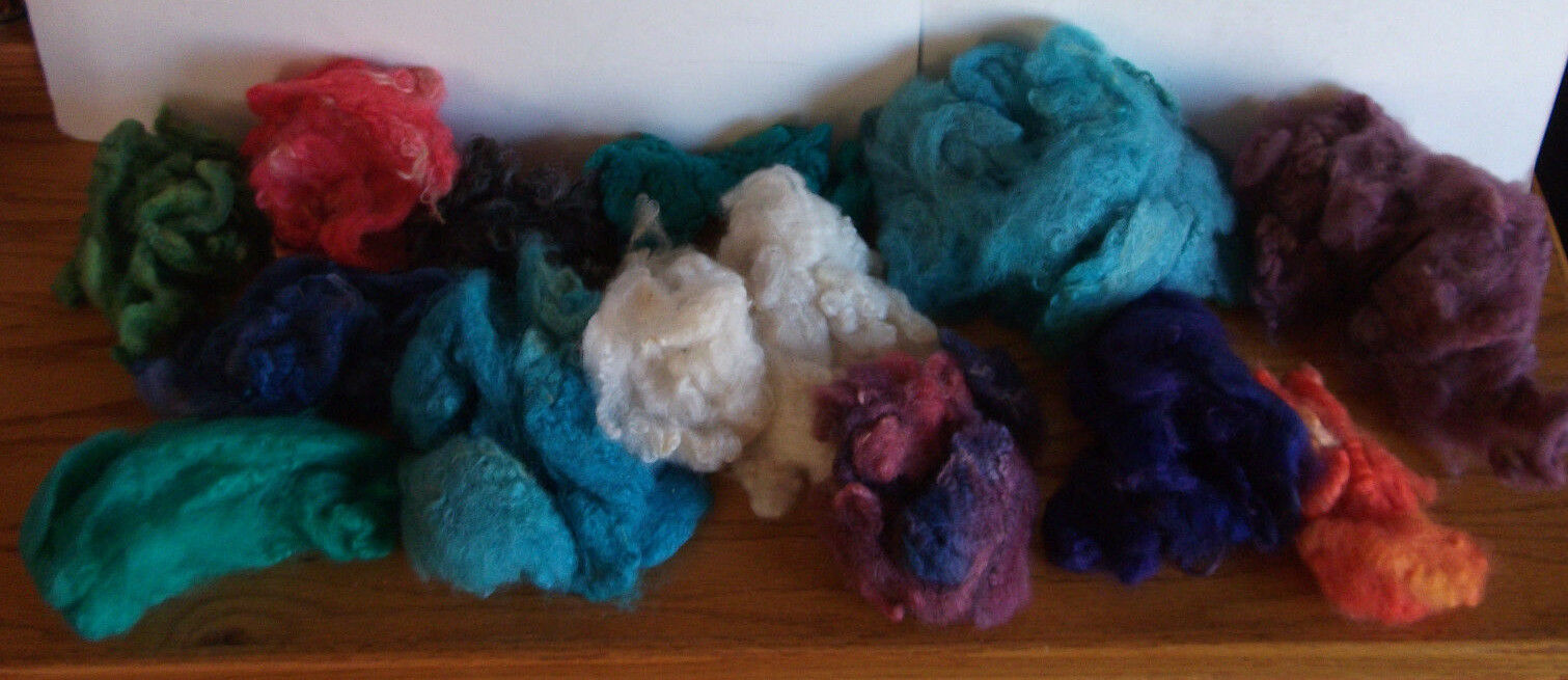Dyed Wool Spin Felt Handspun Felting Spinning Large Multi Color LOT (6.2oz)