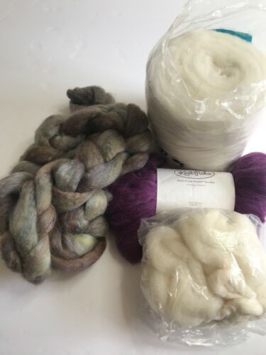 Mixed Lot Roving Fiber Wool Alpaca Hand Dyed Spinning Knitting Yarn