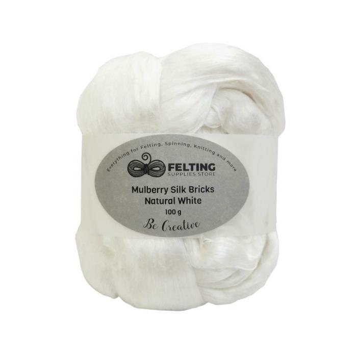 Mulberry Silk Bricks Natural White for Felting, Spinning, Weaving, Fiber Crafts